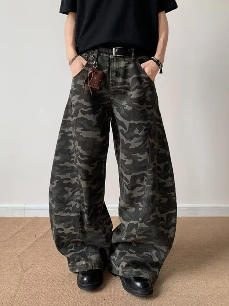 2025 American Retro Y2K Streetwear Camouflage Baggy New Jeans Pants For Men Clothing Straight Casual Long Trousers Moda Hombre