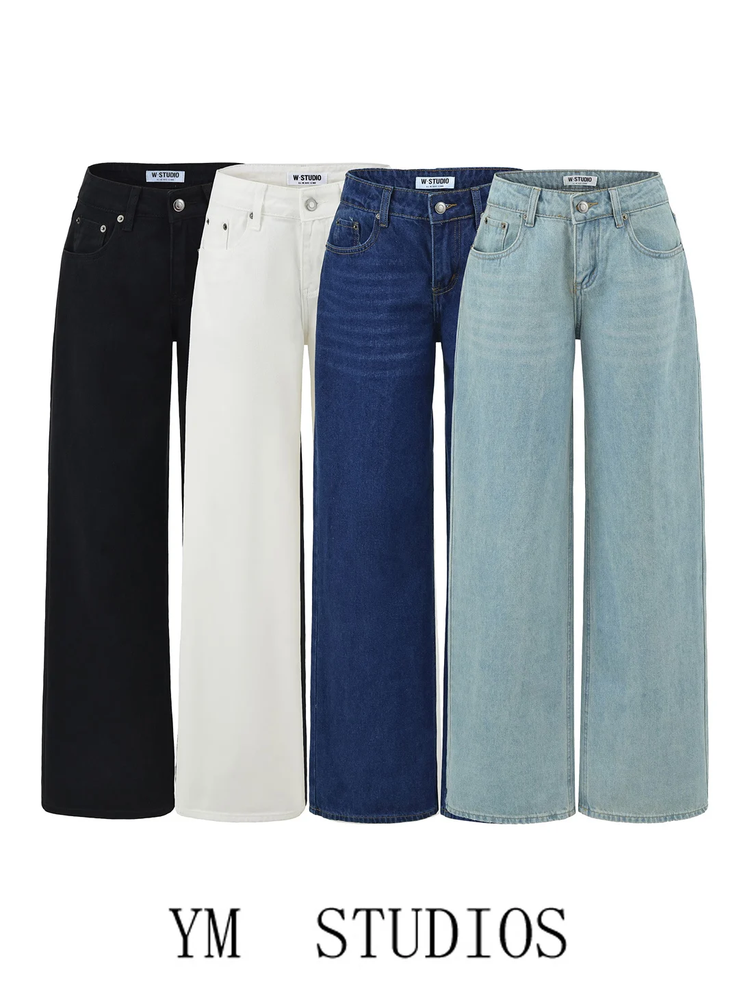 Low Waist Wide Leg Jeans Women's High Street American Style Autumn Fashion Straight Cut Floor Length Pants Basic Model