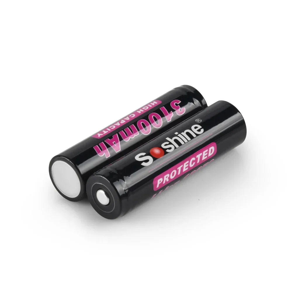 แบตเตอรี่ลิเธียมไอออน18650 Soshine 3.7V 3100mAh แบตเตอรี่แบบชาร์จไฟได้ลิเธียมไอออนที่ได้รับการป้องกันสำหรับไฟฉาย LED แบตเตอรี่ดั้งเดิม