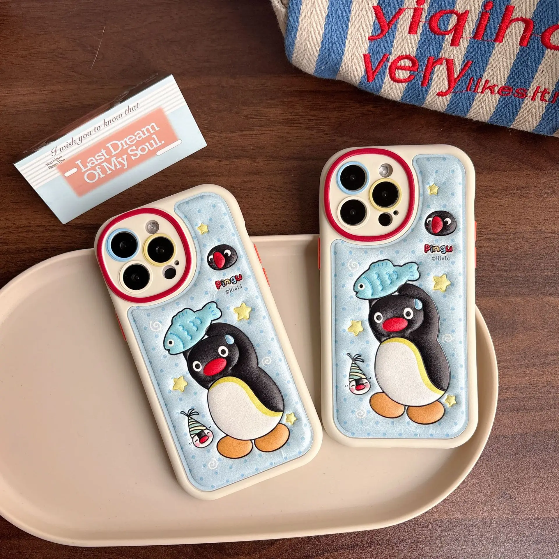 Cute Blue Fish Catching Penguin Bizarre Creative Skin Pattern Soft Shell Suitable for IPhone 16 Promax Pro15 Pro1413 Phone Case