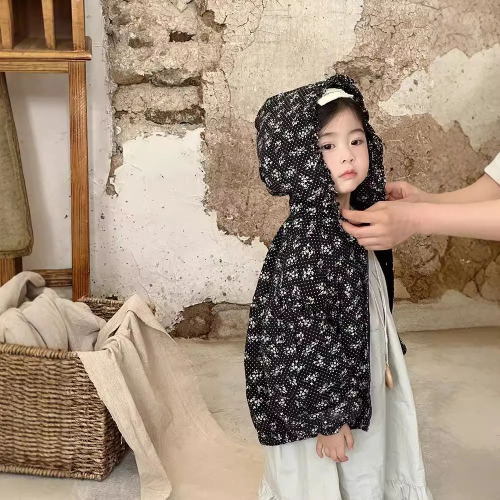 

2025 Autumn New Girls' Hooded Floral Jacket Korean Version Children's Lace Hooded Single-Breasted Jacket