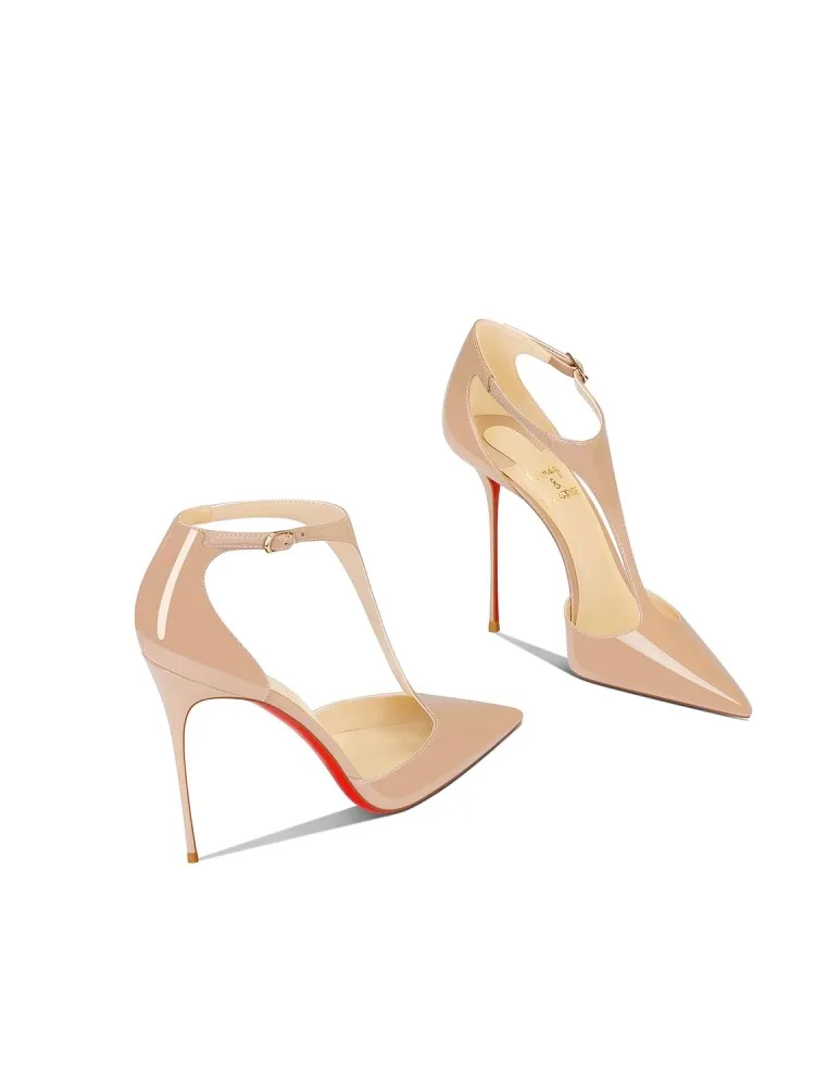 

Thin high-heeled sandals spring and summer new pointed toe hollow patent leather shoes banquet large size small size women shoes