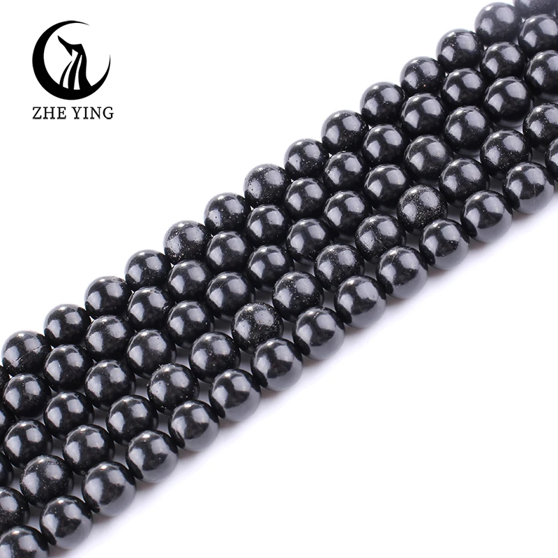 Zhe Ying Natural Round Jet Stone Beads Loose Spacer Gemstone Beads for Jewelry Making Bracelet Necklace Diy Accessories