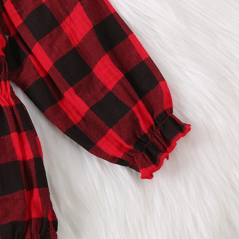 Autumn Christmas Newborn Girl Outfit Long Sleeve Off Shoulder Plaid Bodysuit Hairband Fall Xmas Clothes