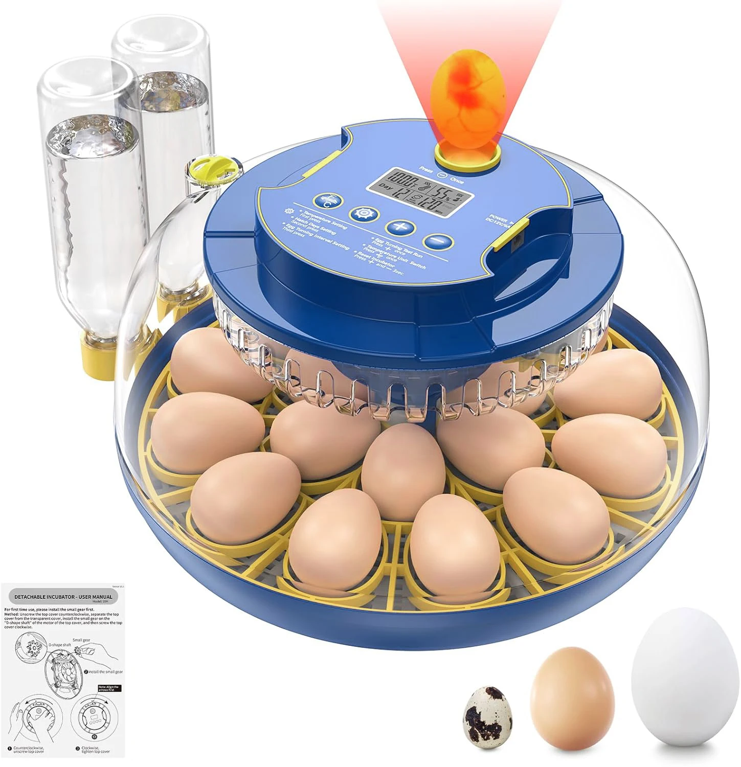 

18 Egg Incubator with Automatic Egg Turning and Humidity Control, 360°View Auto Water Adding, Egg Candler Incubators with Digita