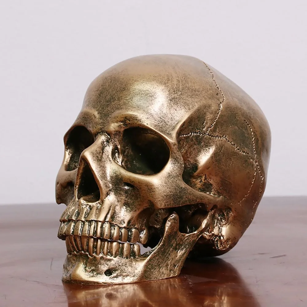 Human Skull Heads Skeleton Statue Figurine Gold Skull Skeleton Statue Collectible Figurine Halloween Skull Sculptures Decor