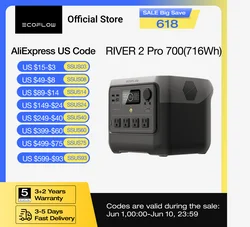 ECOFLOW Solar Generator RIVER 2 Pro 700, 716Wh LiFePO4 Battery, 4x800W AC Outlets (1600W Surge), Solar Generator