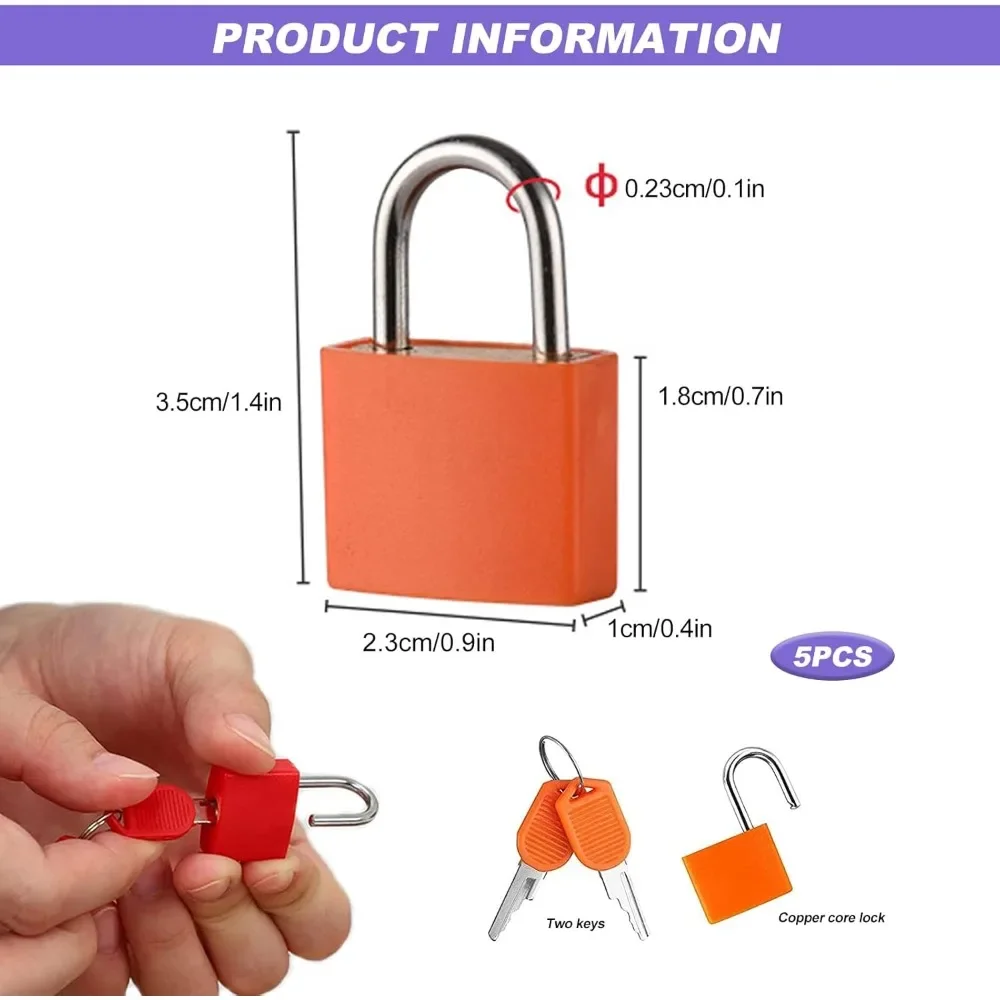 For Suitable for 5 Pieces Suitcase with Key Padlock, Small Suitcase, Suitcase, Metal Travel Padlock, Gym Locker