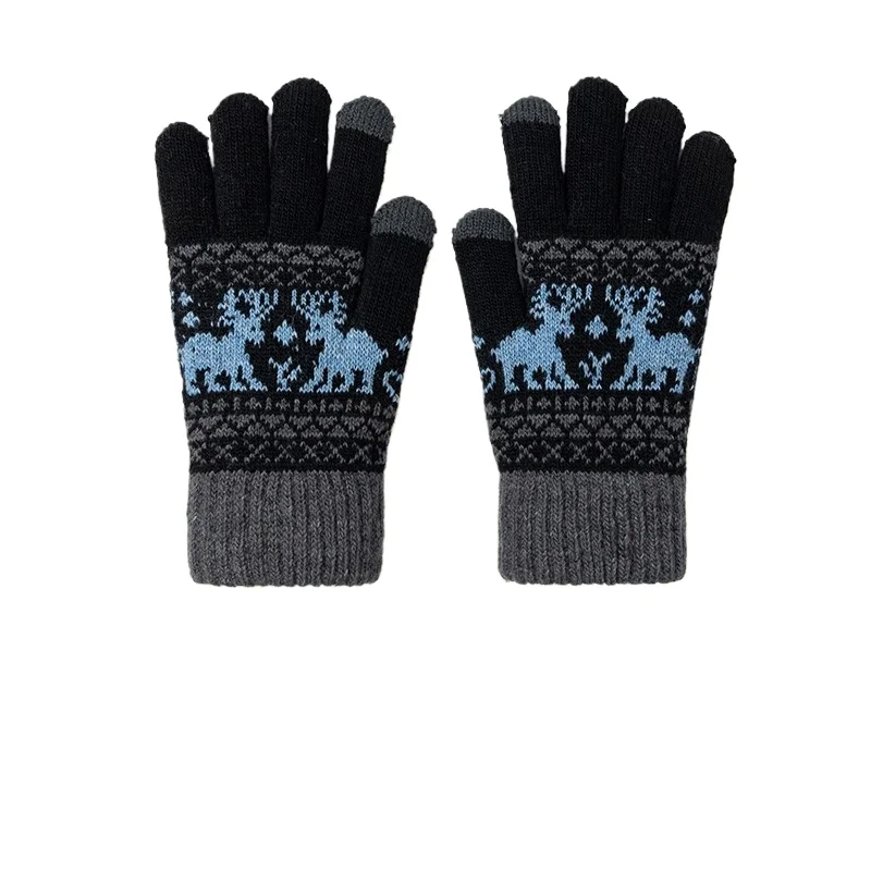 Утолщенные вязаные перчатки, осенне-зимние женские и мужские рождественские теплые ветрозащитные перчатки с оленем, велосипедные перчатки для покупок, варежки с длинными пальцами