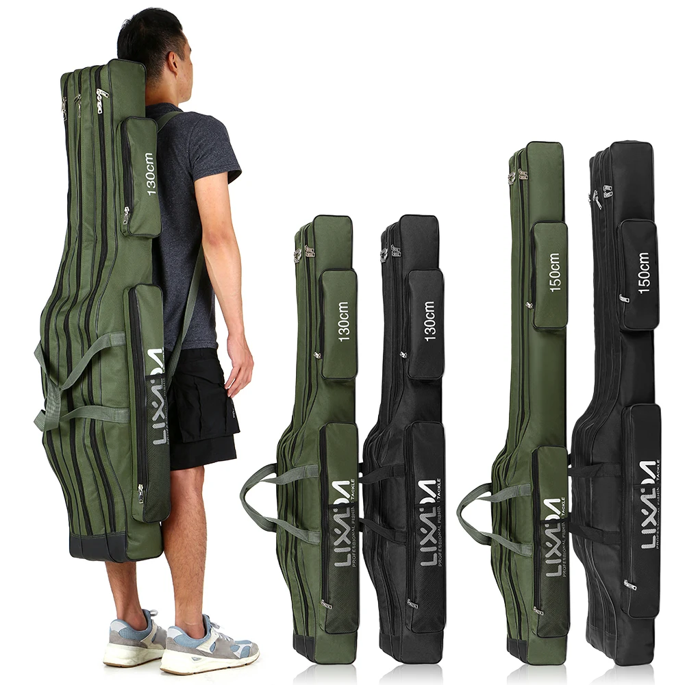 backpacking collapsible fishing reel with carry bag Allnice Durable Canvas Rod & Organizer Travel Case Bag- Holds 5 Poles & Tackle It is made from oxford fabric 130cm/150cm Three Layers Fishing Bag