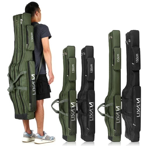 Imagen 1 del producto Bolsa de pesca de tres capas de 130cm/150cm, caña de pescar plegable portátil, carrete, aparejos, herramienta, funda de transporte, bolsa de viaje