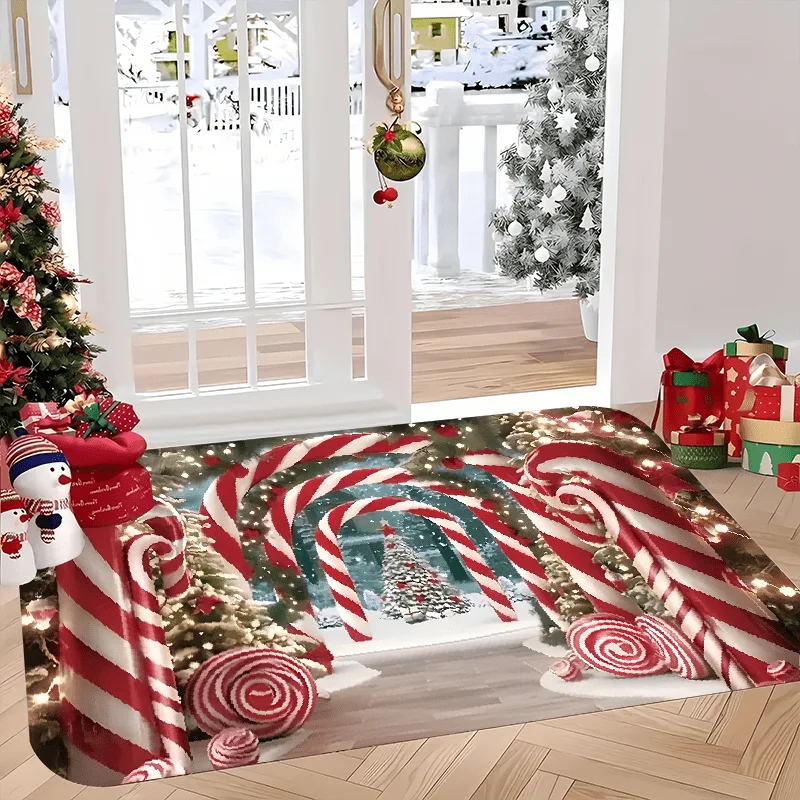 ممسحة ترحيب لعيد الميلاد من Candy Cane، حصيرة غير قابلة للانزلاق للاستخدام الداخلي والخارجي للمطبخ والمكتب والغسيل والحمام وديكور العطلة
