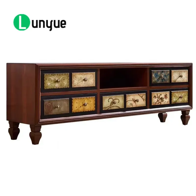 Modern Solid Wood TV Cabinet Hand Painted High Quality Living Room Furniture Storage Console for Apartment Home Decor