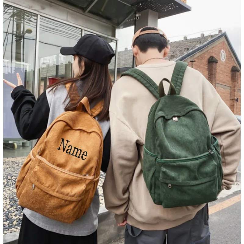 Personalized Backpack For Female High School Students, Corduroy Backpack For Men, New Solid Color Striped Backpack For Couples