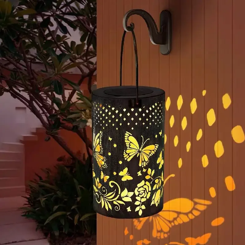 

New Solar Butterfly Hummingbird Lantern Iron Art Hollow Lantern Outdoor Waterproof Courtyard Decoration Solar Projection Light