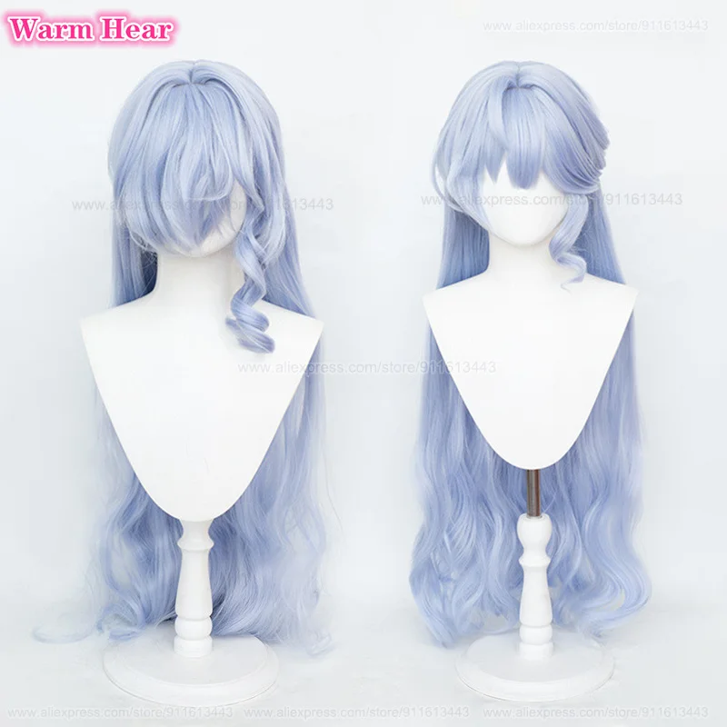 Game HSR Robin Synthetic Wig Long 100cm Light Blue Curly Hair Cosplay Wig And Earrings Heat Resistant Hair Halloween Party Wigs