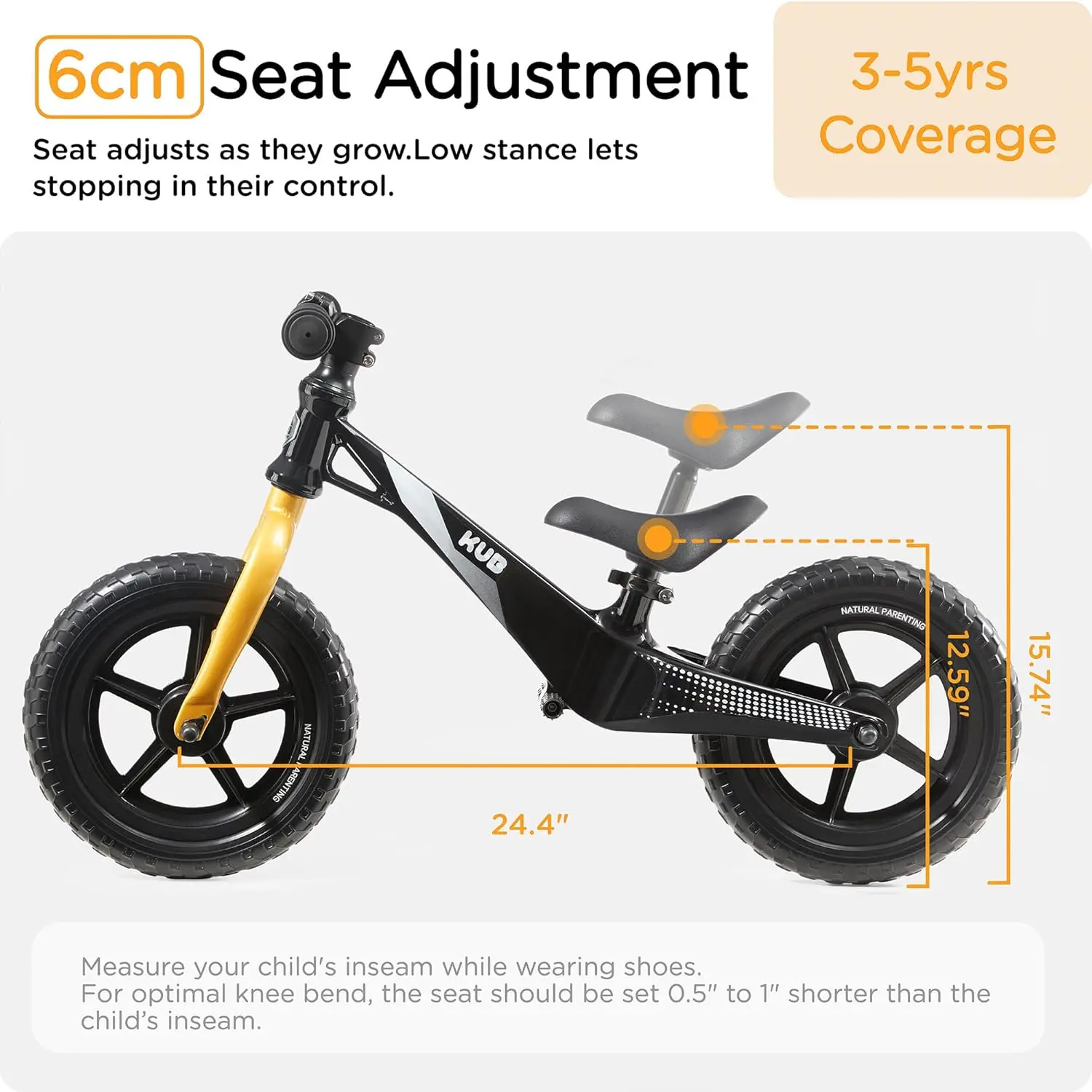 Loopfiets voor peuters, 12 inch wielen, superlicht magnesium frame, verstelbare stoel, leeftijd 3 tot 5 jaar oud
