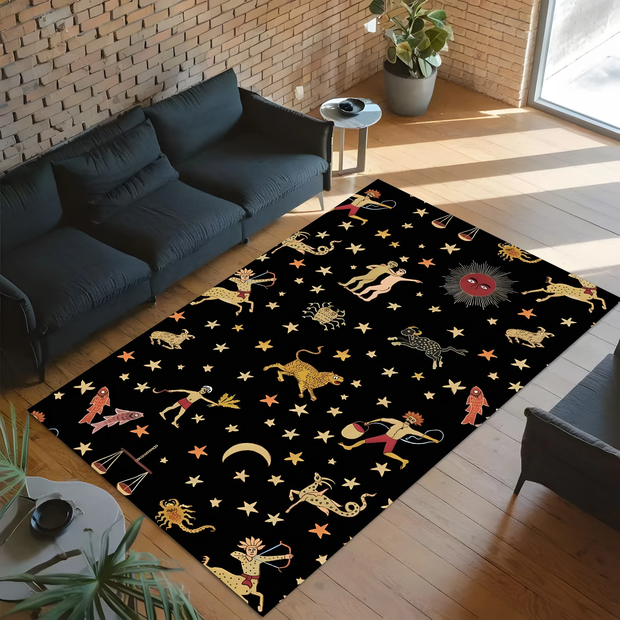2D Large Carpet with Cute Ghost Bat Floral Print Soft and Sweet Style Pink and Blue Gradient Childlike Fun Halloween Atmosphere