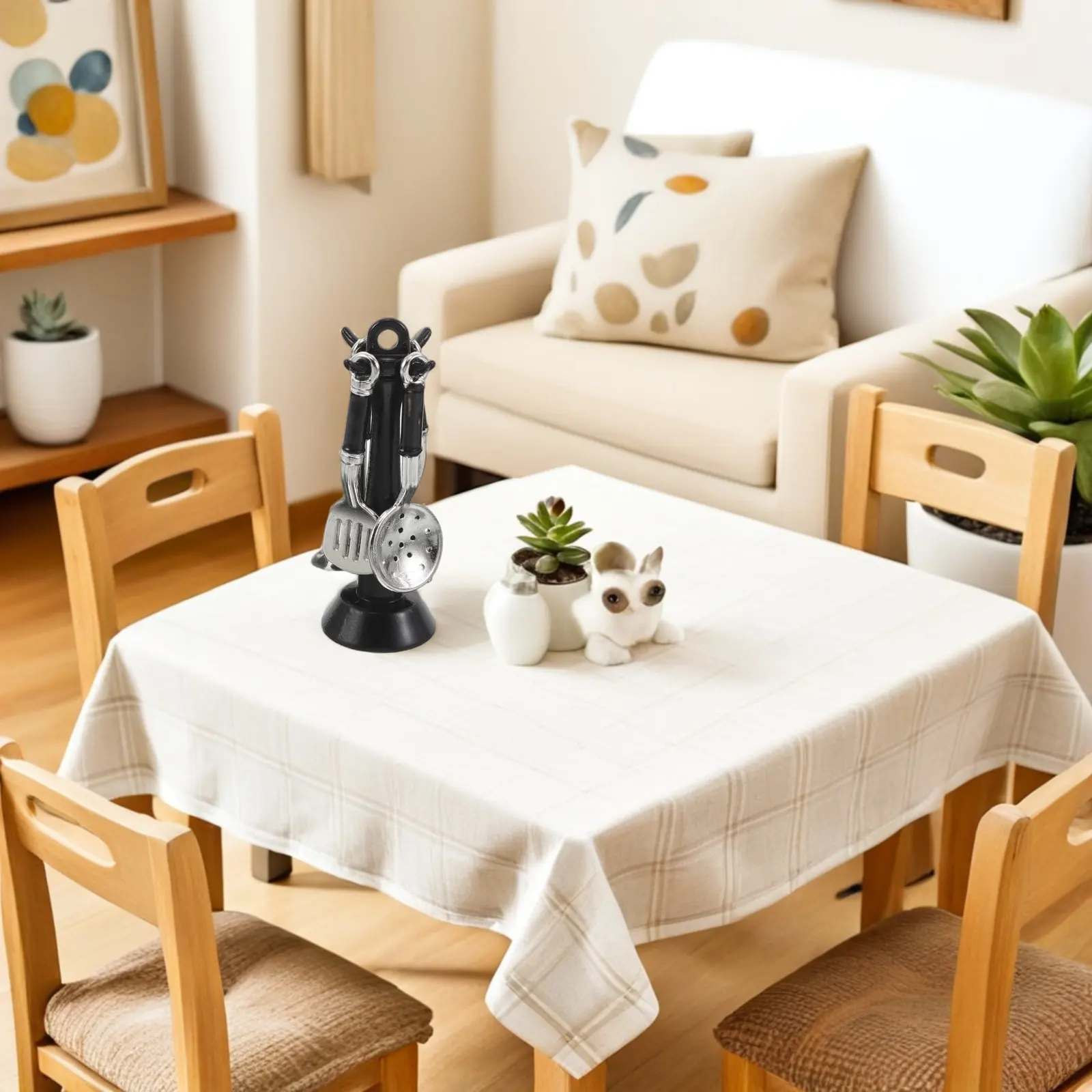 ชุดอุปกรณ์ครัวจิ๋ว 2 ชุด ของเล่นจำลองอุปกรณ์ครัวขนาดเล็ก สมจริง ประกอบด้วย ตะหลิว ทัพพี กระชอน พร้อมฐานวาง อุปกรณ์จัดระเบียบ ทำจากโลหะผสม