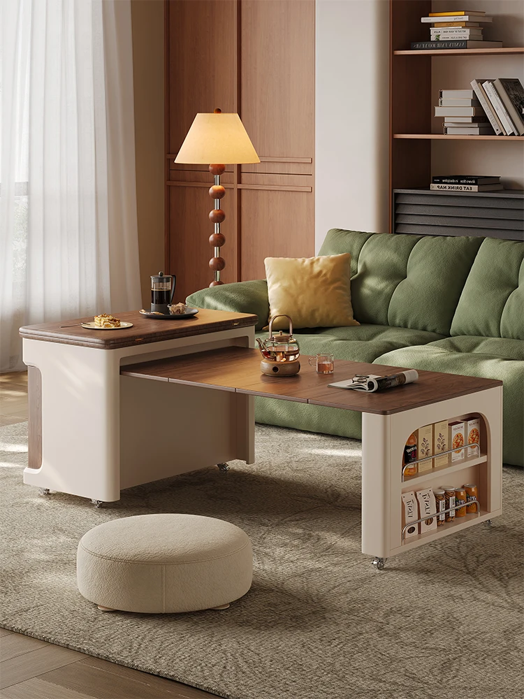 طاولة قهوة متحركة من الخشب الصلب، شقة منزلية صغيرة، غرفة معيشة، متعددة الوظائف، عربة أريكة قابلة للطي تلسكوبية #2