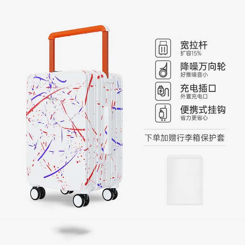 New luggage wide pull rod boarding box Travel code box female 20/26 inch splash ink series suitcase