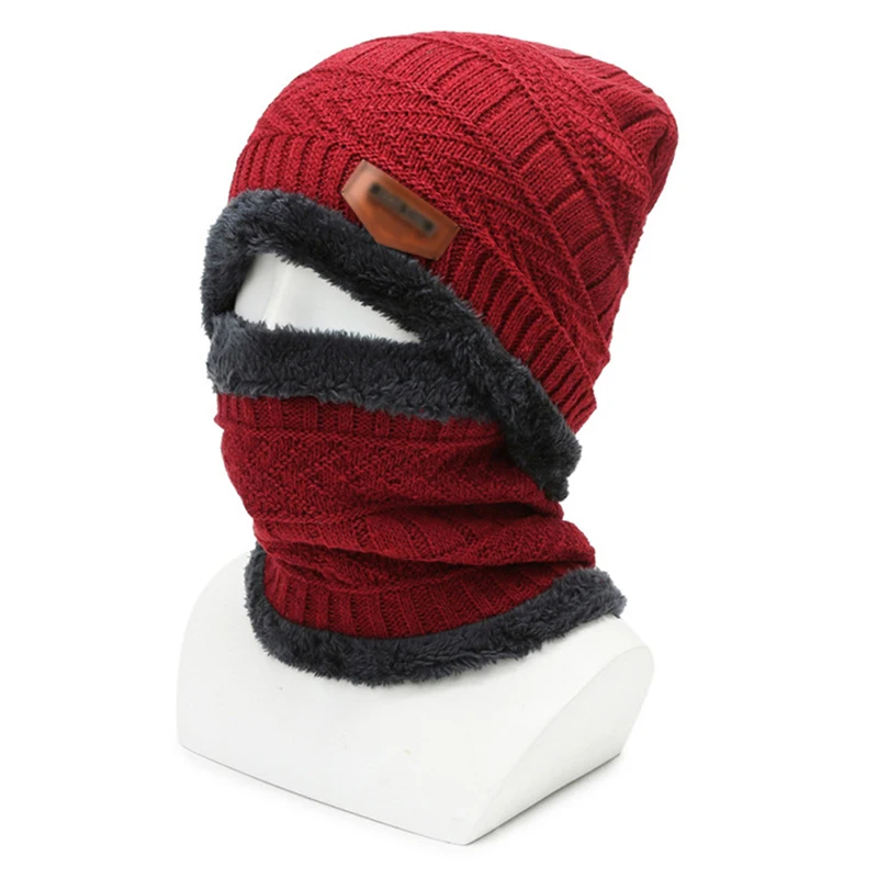 New Knit Fleece Scarf Winter Hat Soft Men And Women Beanie Warm Hat Thickening Plus Velvet Loose Winter Hat With Scarf