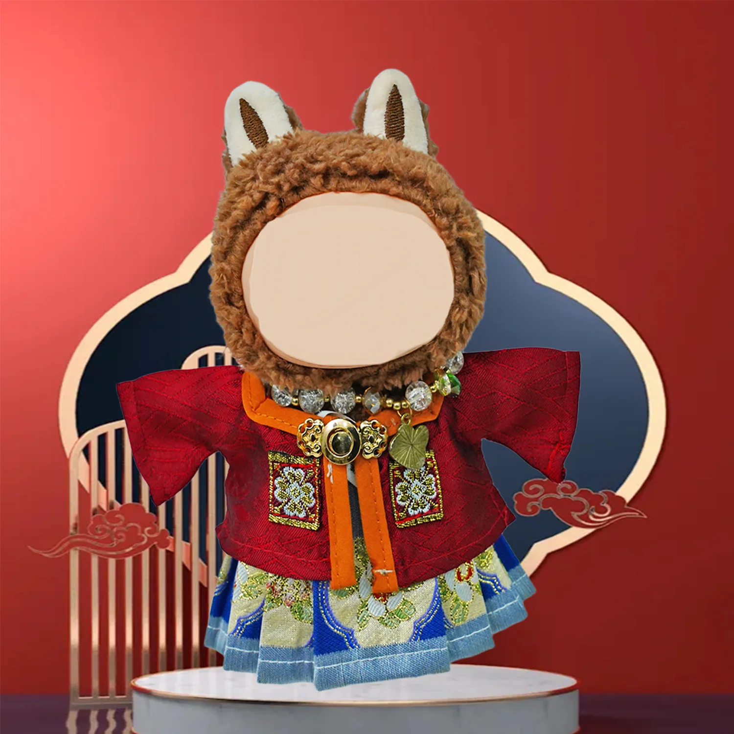 17 cm Ming Hanfu four-piece square collar is made of Rabu doll clothing accessories with brocade horse face skirt (no doll).