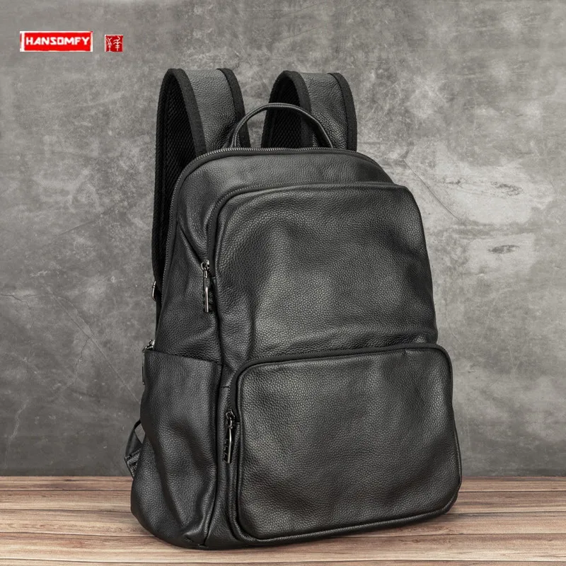 

Original New Genuine Leather Men's Backpacks 15.6 Inch Laptop Schoolbag Large Capacity Travel Backpack Business Computer Bags