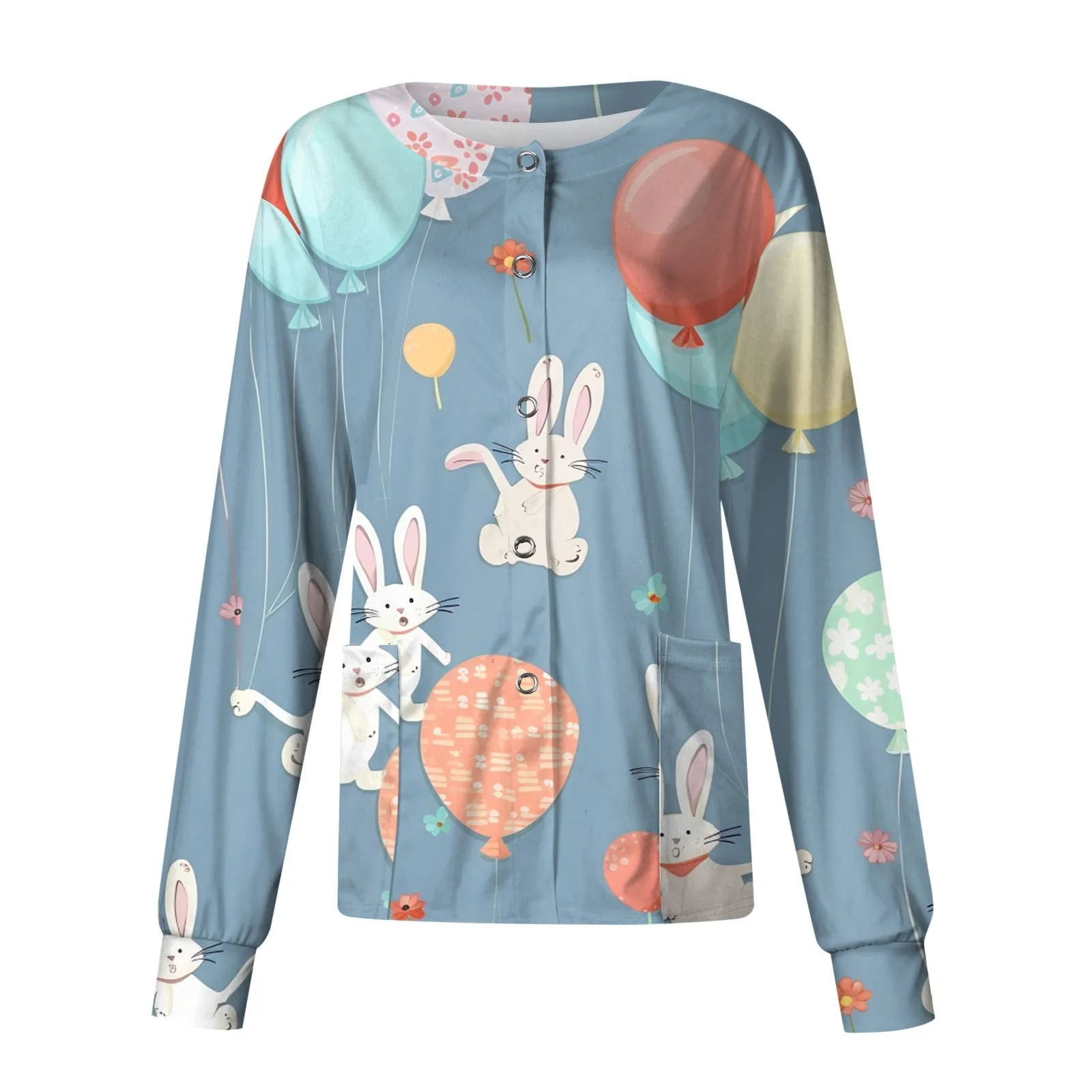 Nurse Uniform Cardigan Tops Single-Breasted Protective Overalls Jackets Women Easter Printed Long Sleeve Large Size Tops