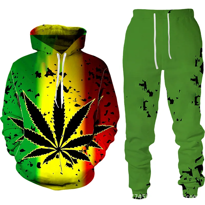 Abstract Colorful Vortex Leaves Graphic Hoodies Pants Set 3D Print Men Women Tracksuit Jogger Outfits Oversized Hoodie 2pcs Sets