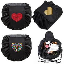 Bolsa de maquillaje perezosa, neceser, bolsa de lavado, ropa, almacenamiento con cordón, bolso de viaje con estampado romántico, estuche organizador de cosméticos portátil