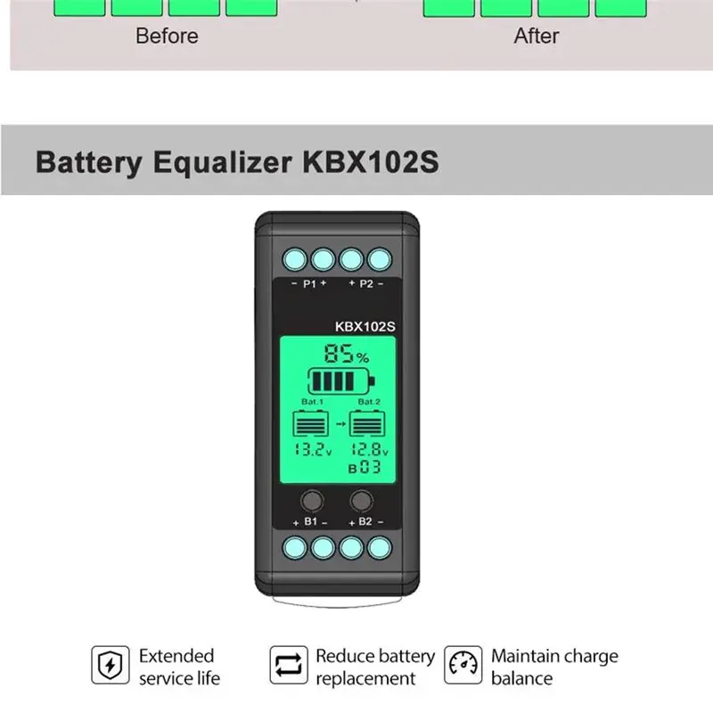 ABQU KBX102S Battery Equalizer, Voltage Controller Batteries Monitor Balancer for Lead Acid Li-, 7-18V 0-10A Optimizing Current