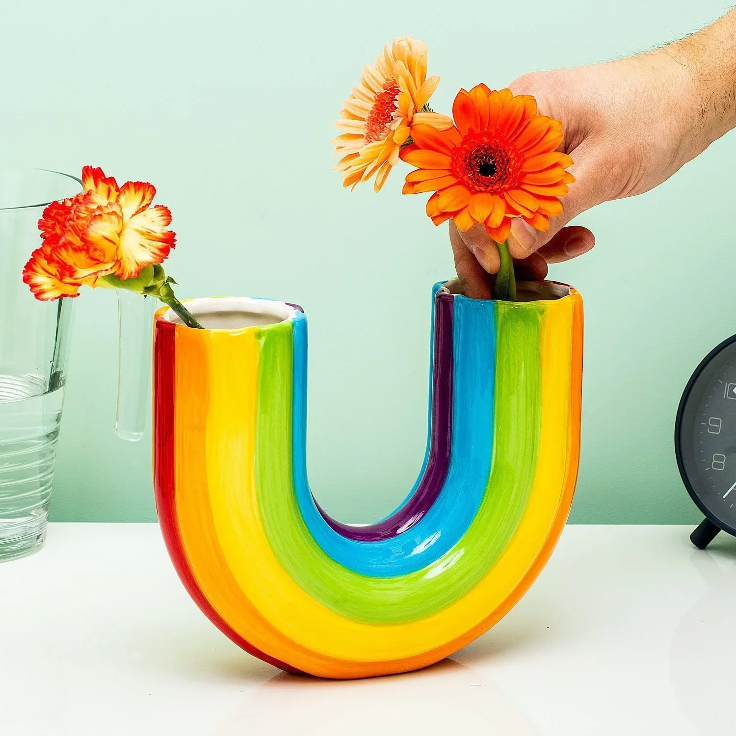 Creative Rainbow U Shape Vase Dried Flower Vase Resin Arrangement Planter Flowerpot Home Decor Modern Simple Aesthetic Ornaments
