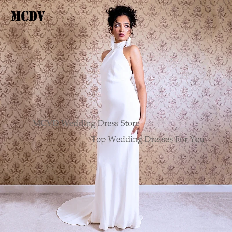 

MCDV 2026 Modern Mermaid Wedding Dresses for Women White High Collar Sleeveless Backless Bridal Gown Custom Made Elegant