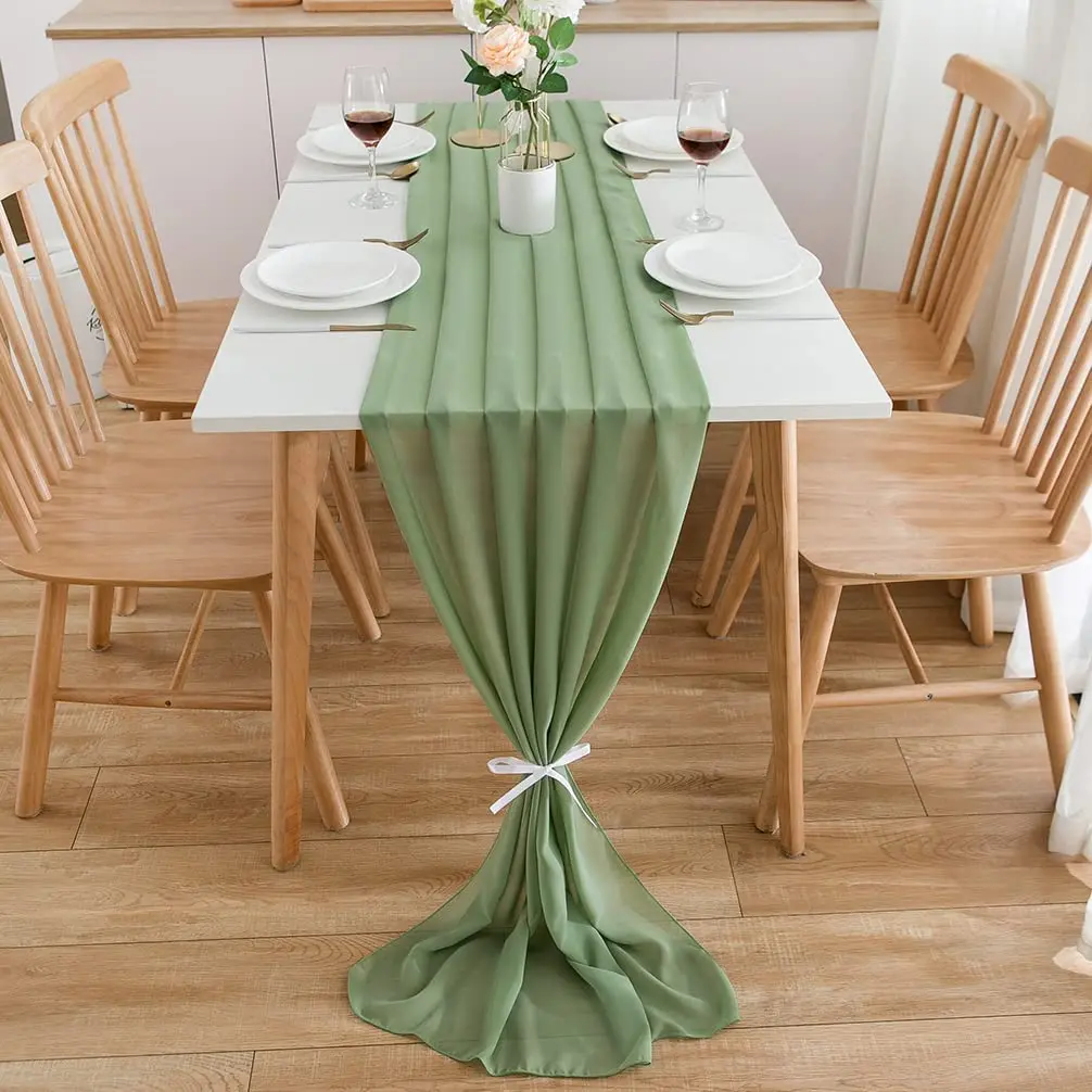 Chiffon Table Runner Wedding Arch Chair Decoration Solid Color Gauze European-American Style Banquet Party Marriage Dining