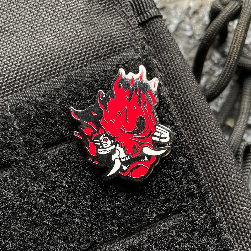 Japanese Samurai Metal Patches with Hook Demon Mask Warrior Skull Badges for Clothes Vest Jackets Repair Apparel Accessories