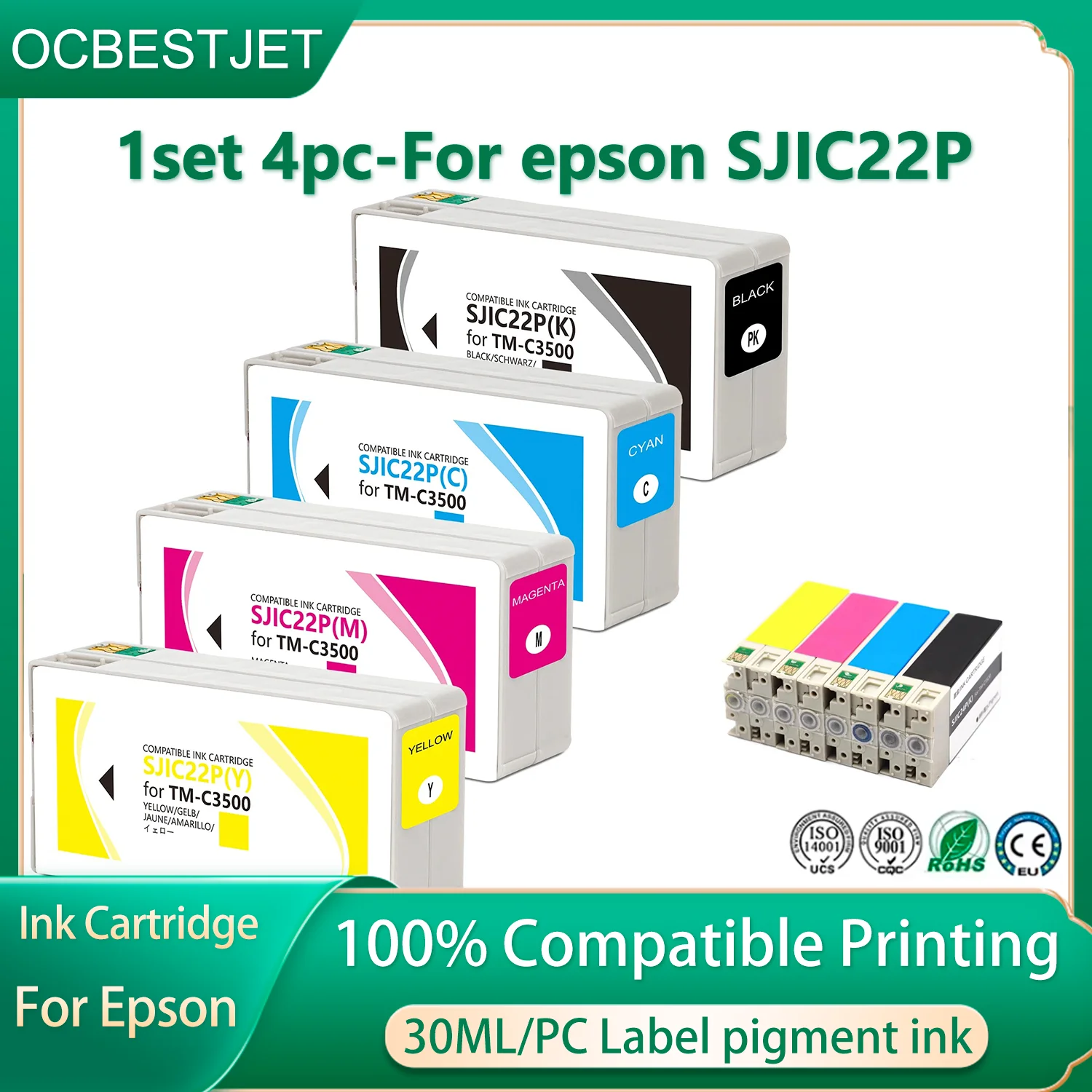 1SET SJIC22P Ink Cartridge With Lable Pigment Ink For Epson TM-C3500 C3500 C3510 C3520 Printer Ink Cartridge