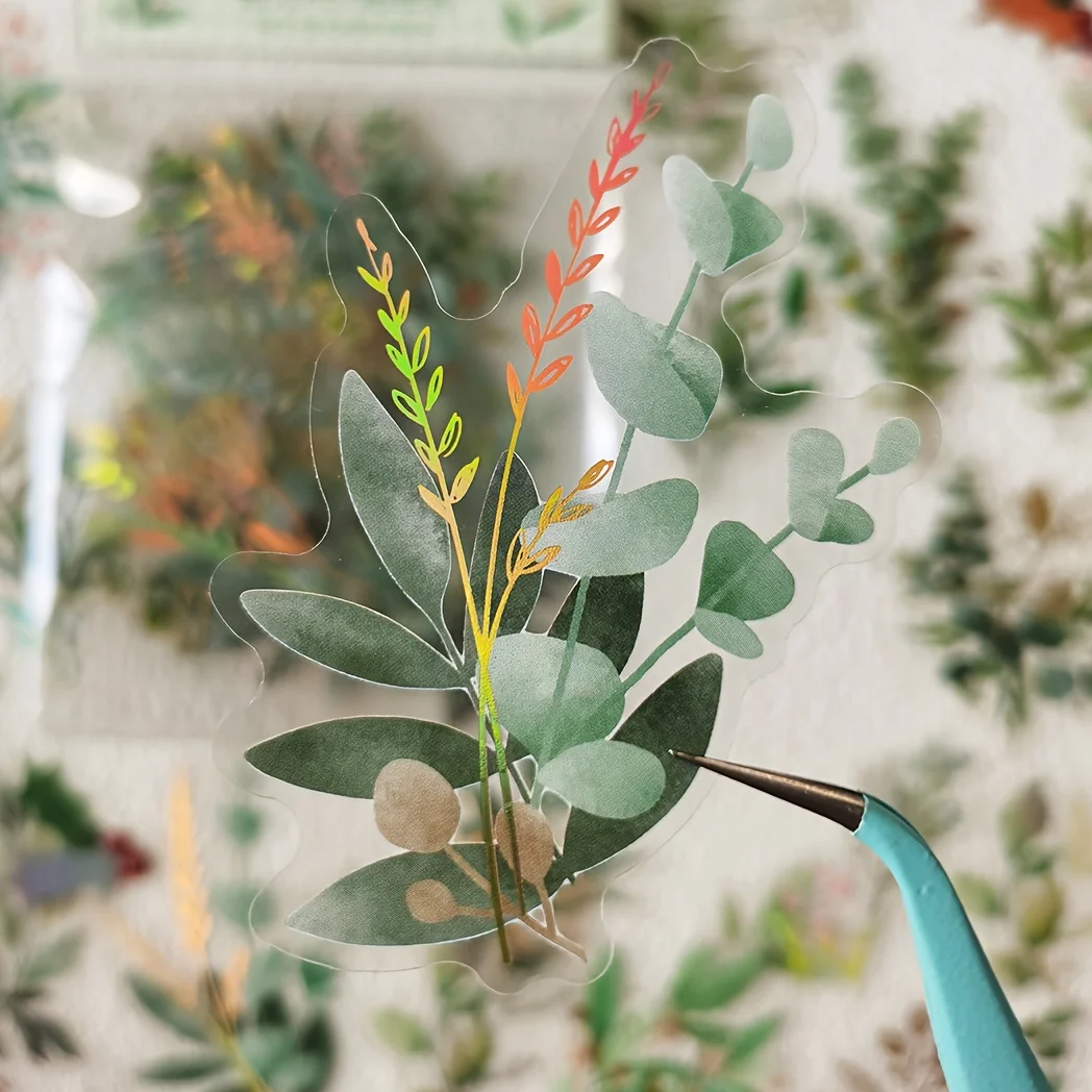 40pcs  Vintage gold foil green leaf and floral stickers, suitable for diary, planner and DIY craft scrapbook supplies image 3