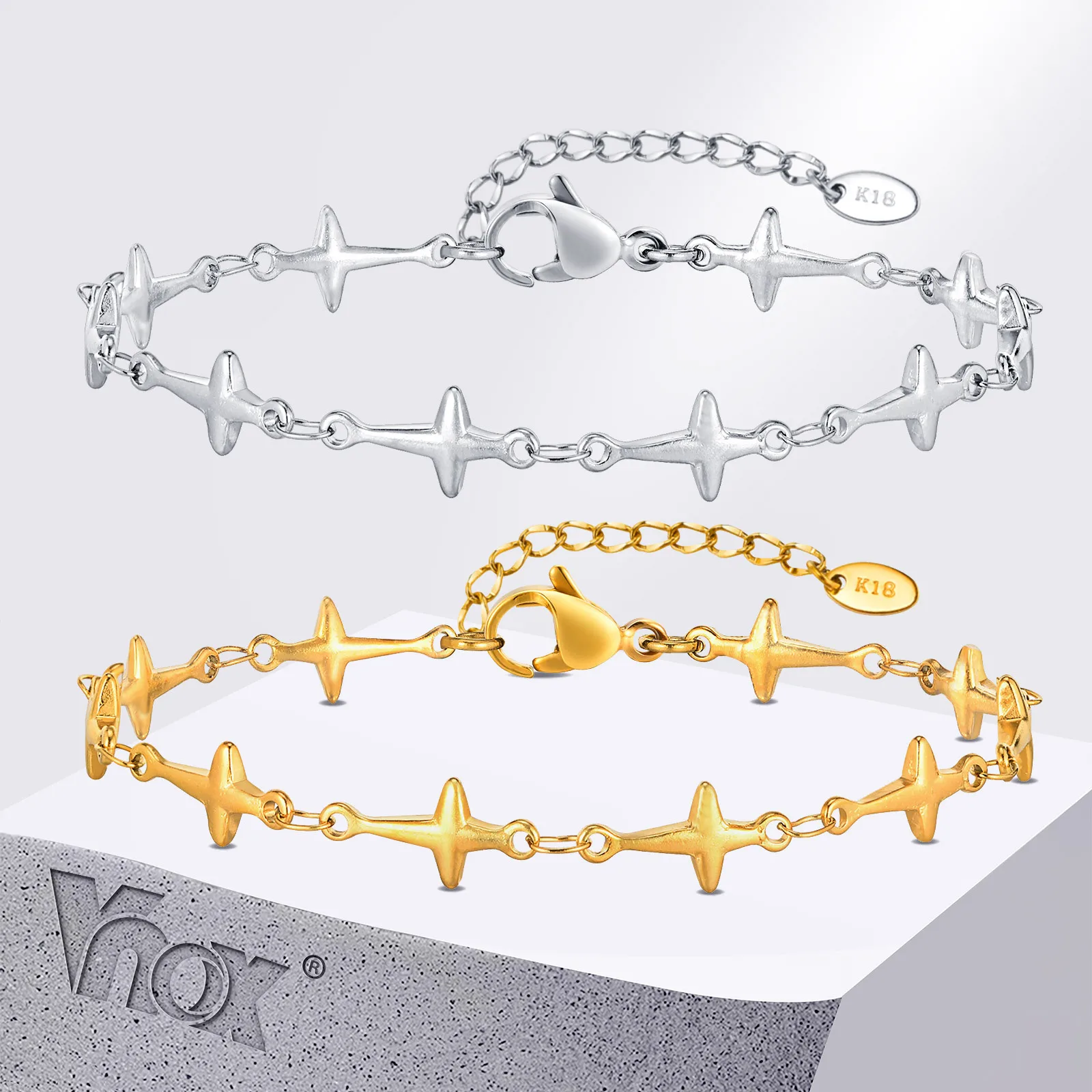 Vnox Adjustable Stainless Steel Cross Links Chain Bracelets for Women Men, Simple Stackable Bracelets,Fashion Streetwear Jewelry