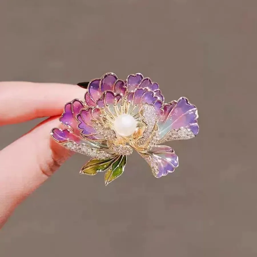 1Pc Delicate Peony Flower Brooch for Women Men Exquisite Flower Plant Pins Brooches Jewelry Trendy Accessories Party Gifts 2024