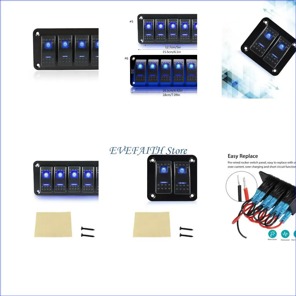 

124B Durable Caravans Truck 12V Toggle Rockers Control Breaker Part Switch Panel with Blue LED Light for Power Device Control