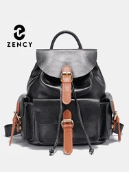 Zaino Zency in vera pelle al 100% per donna Borsa da trekking da viaggio di grande capacità Zaino grande classico per ragazze da donna urbane con patta