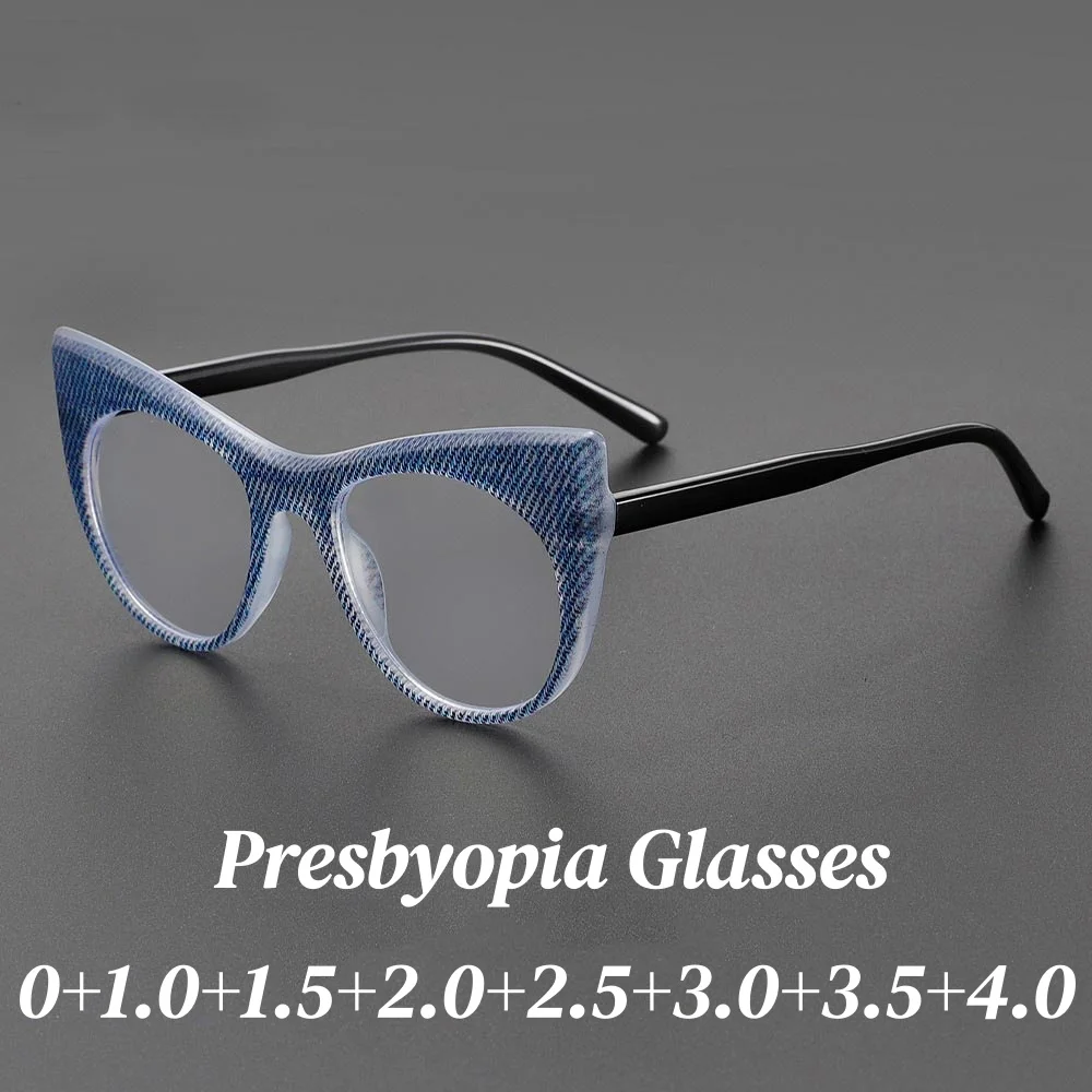 

Vintage Oversize Reading Glasses Women Color Blocking Frame Cat Eye Presbyopia Eyeglasses Computer Blue Light Protection Eyewear