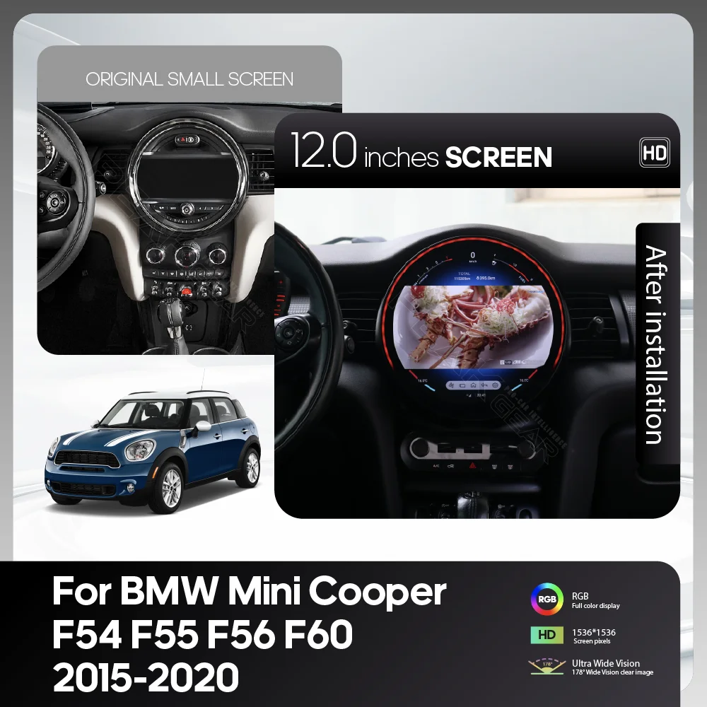 Android For BMW MINI Cooper F54 F55 F56 F602015-2020 Car Multimedia Player 12inch wirele auto Carplay GPS Navigation 4G wifi