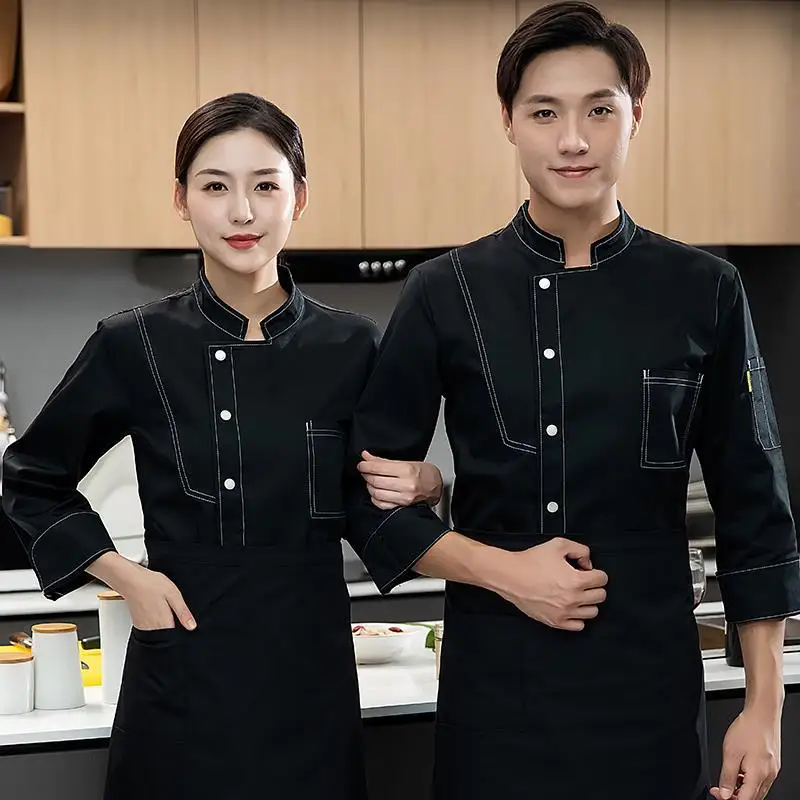 Tuta da cuoco manica lunga da uomo autunno e inverno abbigliamento cucina dell'hotel pasticceria da forno mensa Chef uniforme manica corta donna