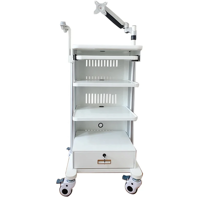 

Hot Sale ABS Plastic Hospital Mobile Workstation Cart Mount 4-layers Storage Platform Medical Endoscope Trolley