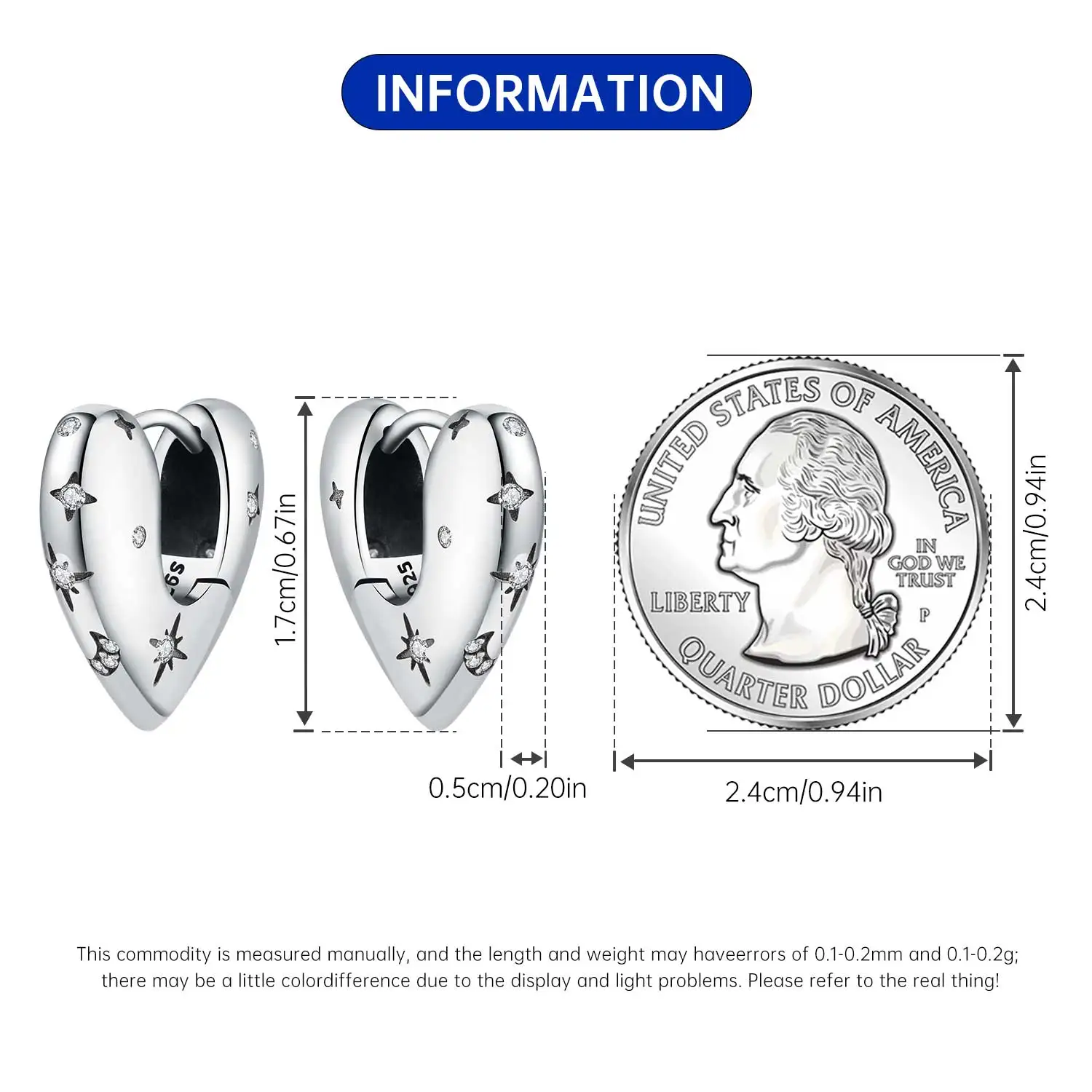 Women's 925 Sterling Silver Star Moon Heart Shape Earrings