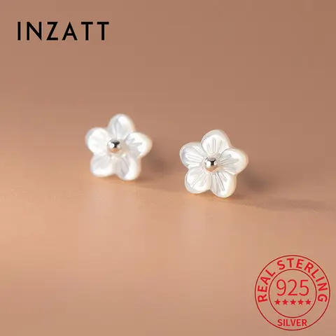 INZATT INS 여성을위한 핫 리얼 925 스털링 실버 쉘 꽃 식물 스터드 귀걸이 클래식 파인 쥬얼리 미니멀리스트 액세서리