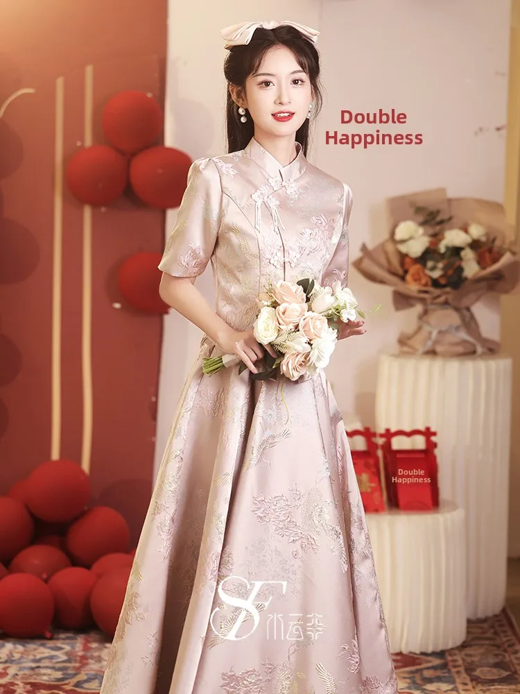 

Pink Wedding Dr New 2025 Ele Autumn Winter Bridal Gown Fem Chinese Sle ow He Wedding Dr Long Evening Gown