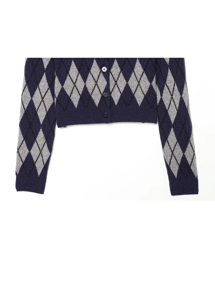 HH Women Vintage Preppy Argyle Knit Cardigan Autumn Polo Collar Ribbed Pullover For School Work Daily Streetwear Occasions view 4